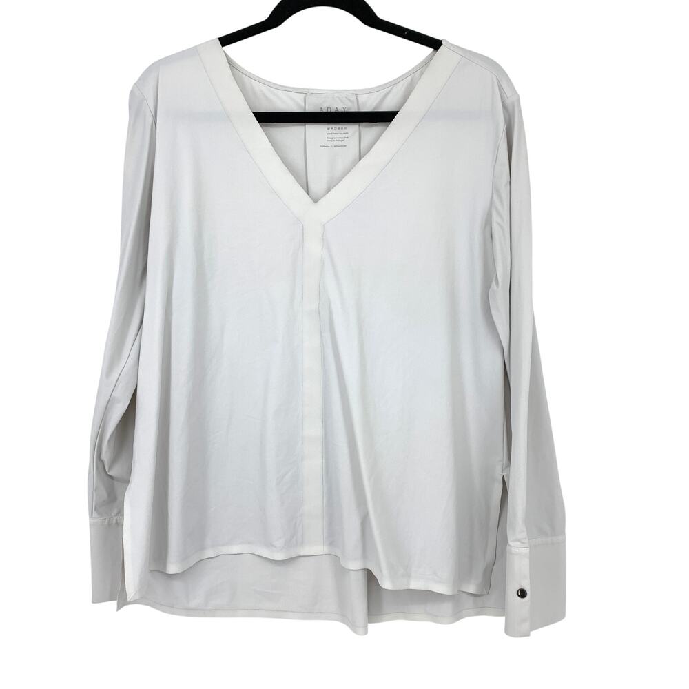 Aday Something Tailored V-Neck Shirt Womens Size M White Long Sleeve